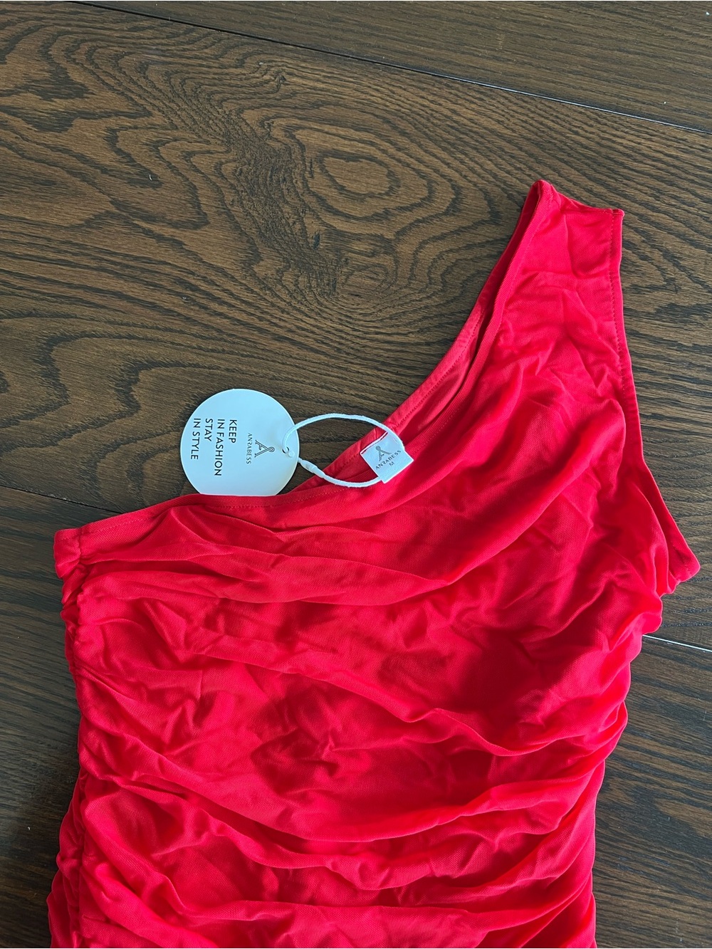 One-Shoulder Red Ruched Cocktail Dress - Picture 3 of 4